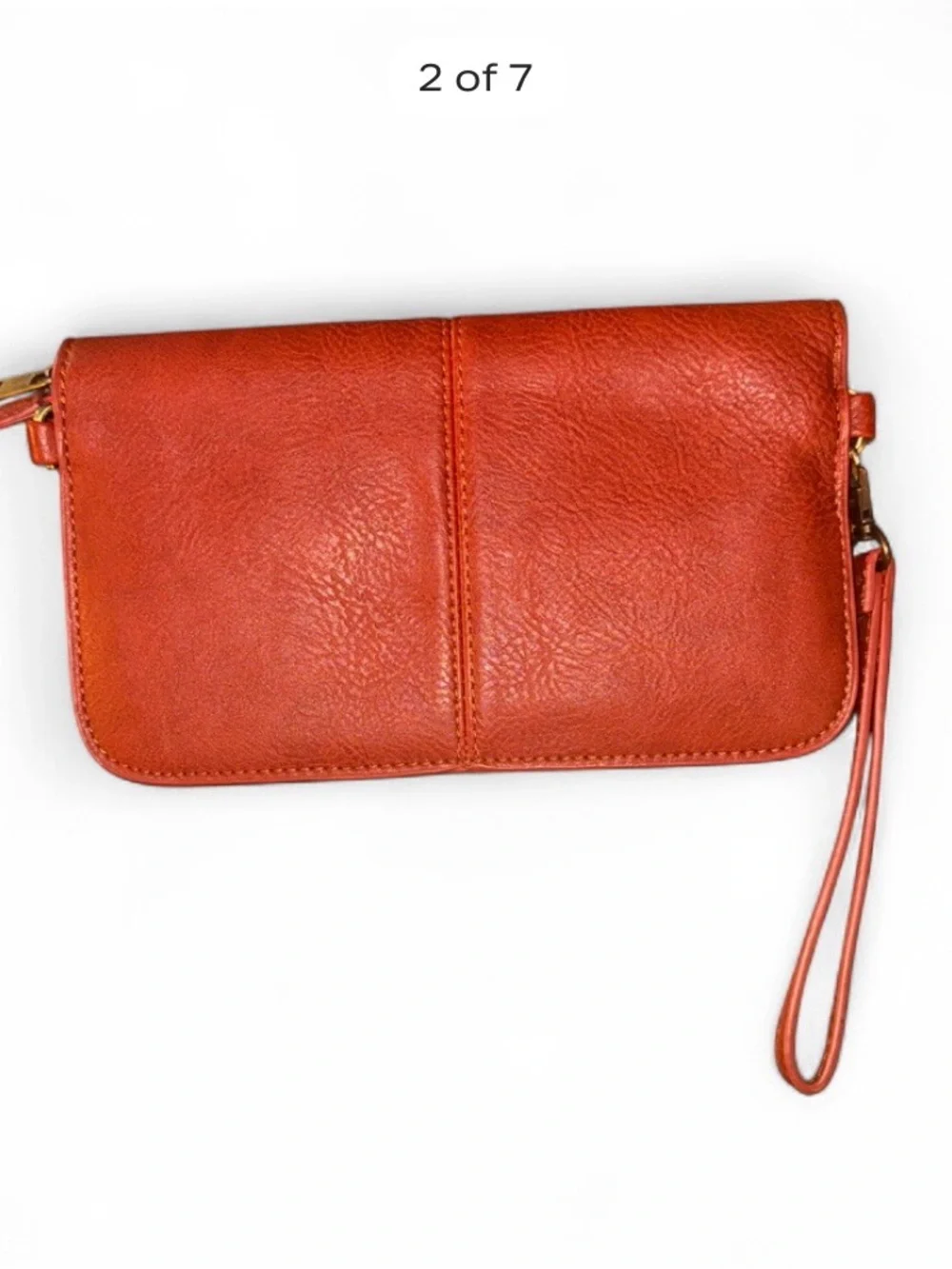 Joy Susan Orange Leather Wristlet Clutch